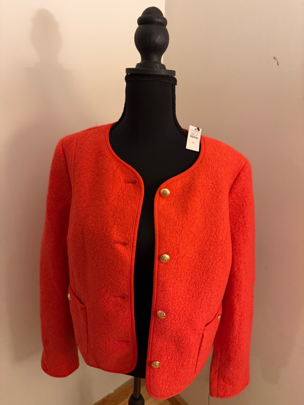 Talbots Orange Collarless Wool Blend Jacket with Gold Buttons NWT